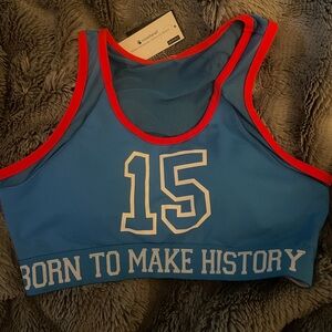 Blue Athletic Sports Bra with Red Trim - YURI on ice